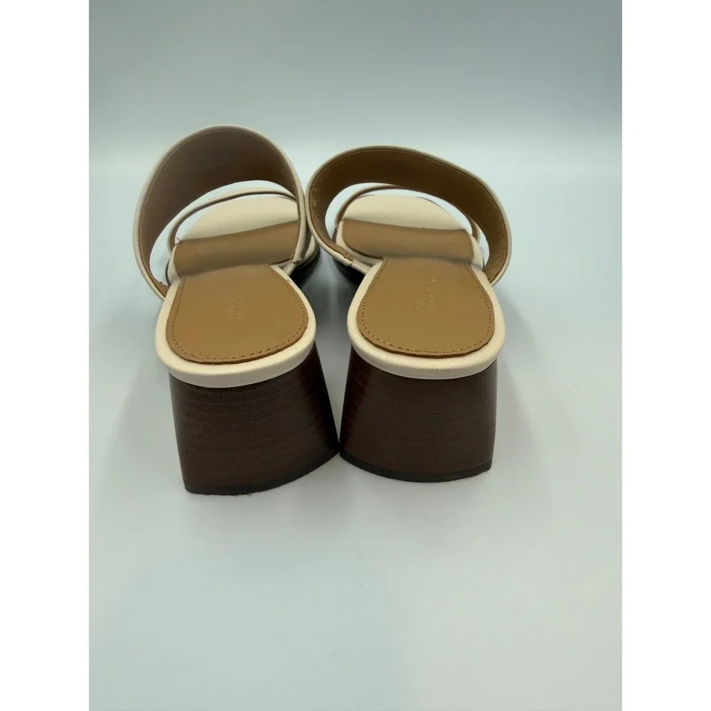 Madewell Cream Tan Kaitlin Leather Block Heel Sandals Square Toe Mule Size 9